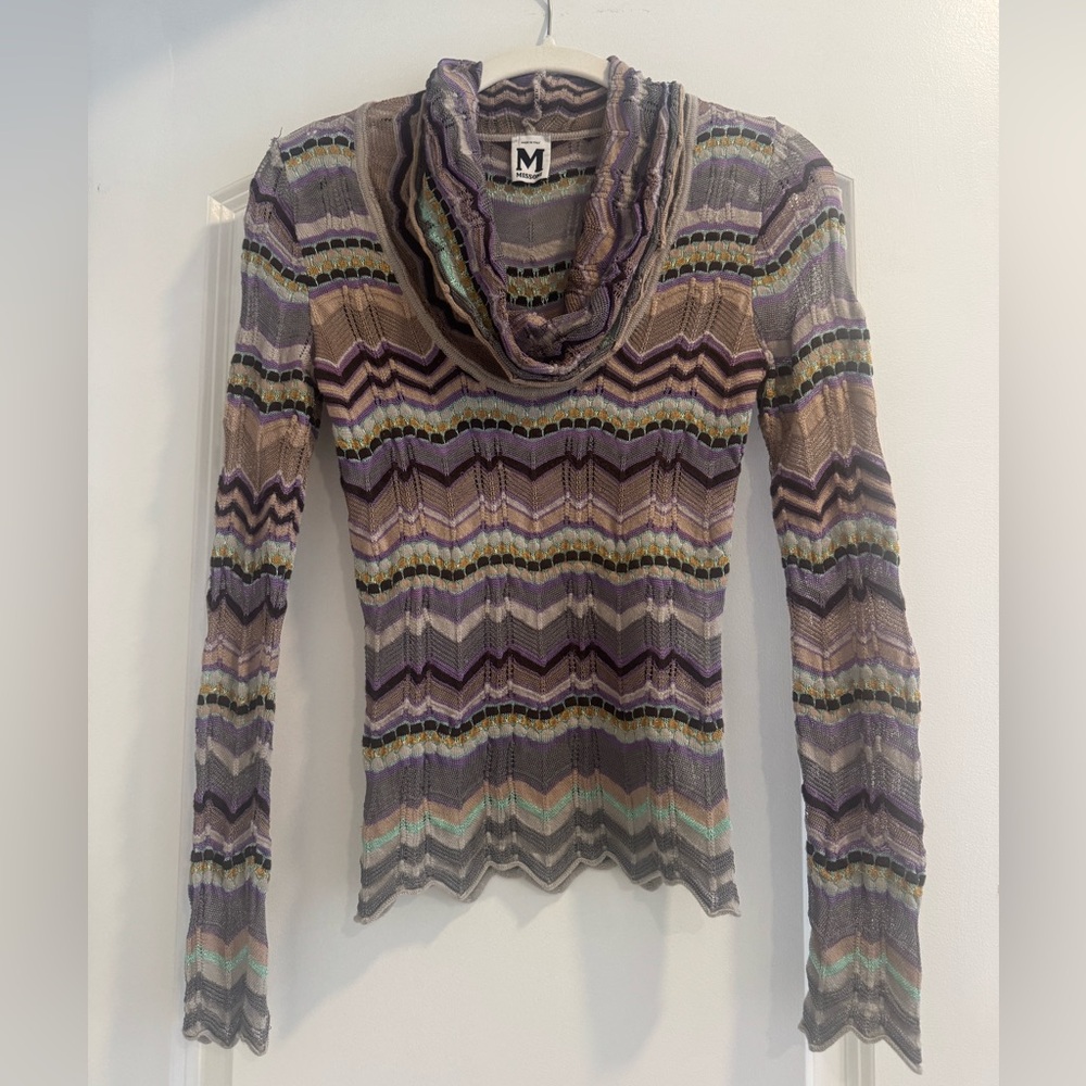 M Missoni Purple and Green Chevron Turtleneck Sweater